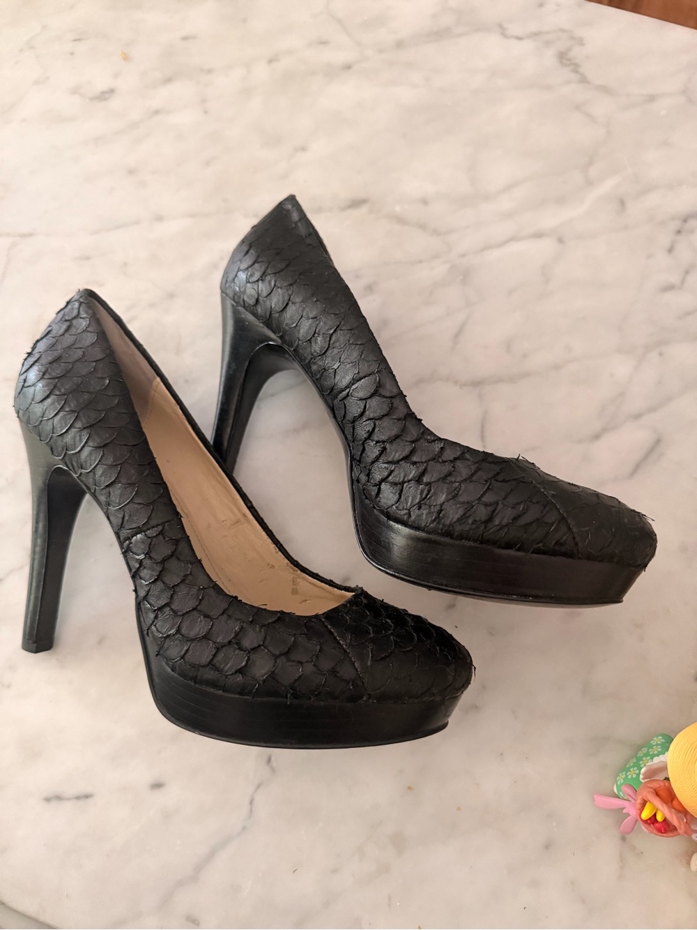 Calvin Klein Black Textured Platform Stiletto Pumps